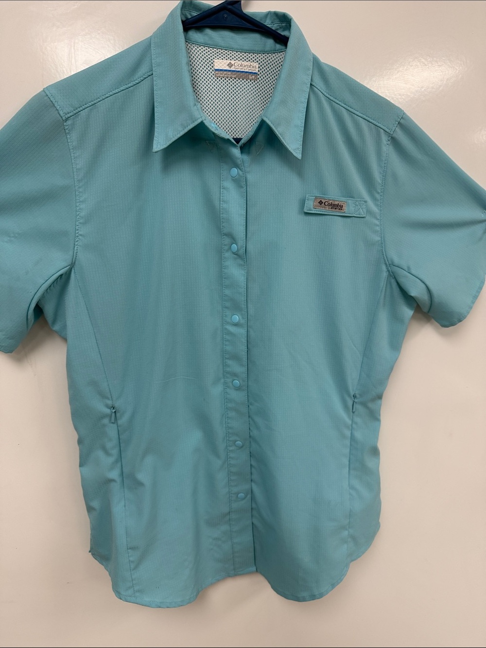Columbia Teal Short Sleeve Outdoor Button Shirt PFG Small